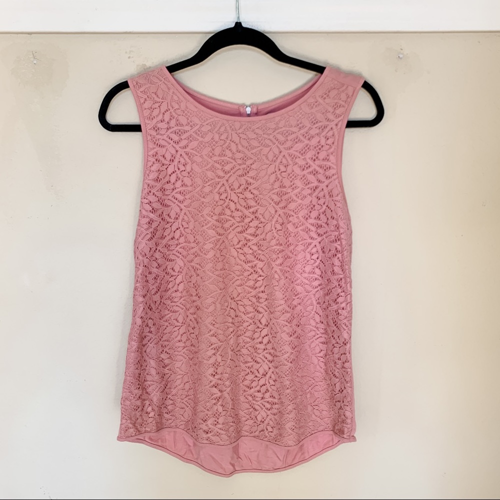 LOFT Dusty Pink Floral Detail Shell Tank Top